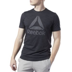 Koszulki Męskie Reebok Training Essentials Marble Melange Czarne PL 87GEFZA